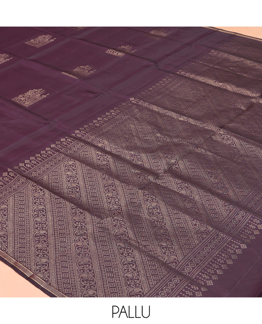 Dark Purple Mayuri Lite Silk Mix Saree, Woven with Zari Buttas, a Zari Border, Intricate Pallu, and a Matching Blouse