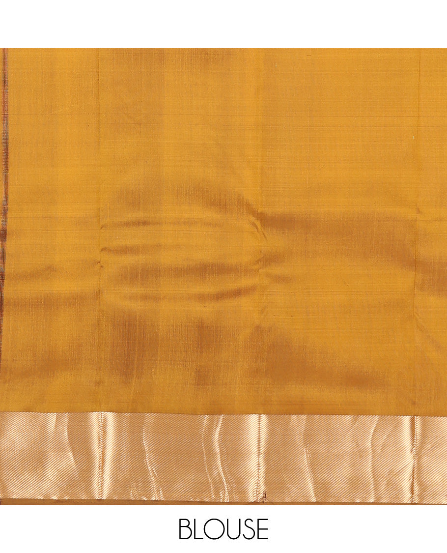 Mustard Plain Kanchipuram Silk Saree