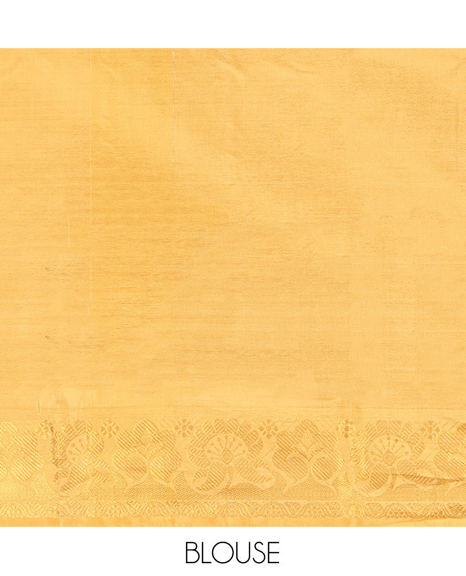Violet Banana Pith Saree, Woven with Thread Buttas, a Contrast Traditional Zari Border, Pallu of Buttas, and a Contrast Blouse