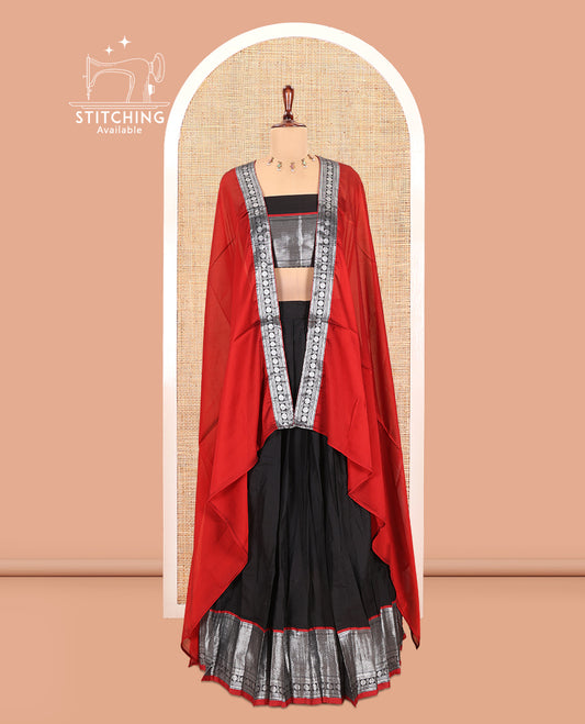 Black-Red Mercerised Cotton Half-Saree