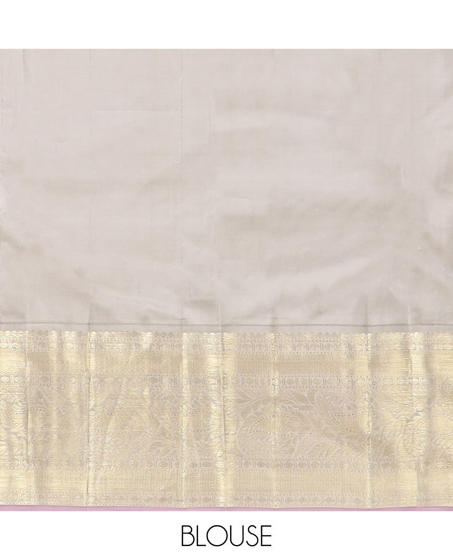 Light pink floral design silk saree with contrast korvai zari design border & intricate zari design pallu