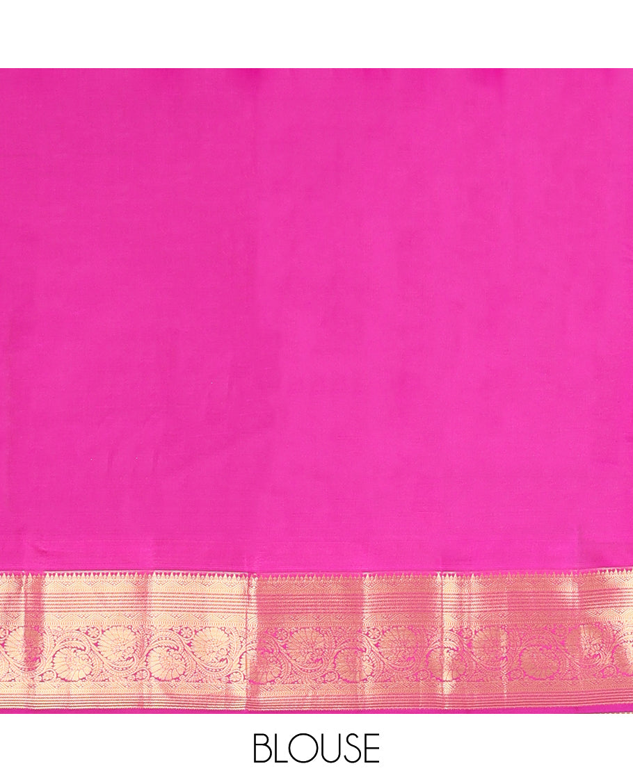 Yellow Vasundhara Lite Silk Mix Saree, Subtly Sparkled with Butta Enclosed Checks, a Contrast Border of Rekku and Kodi Visiry Designs, Jaal Pallu, and a Contrast Blouse
