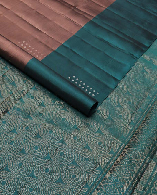 Brown zari buttas silk mix saree, contrast zari design border & pallu of geometric designs