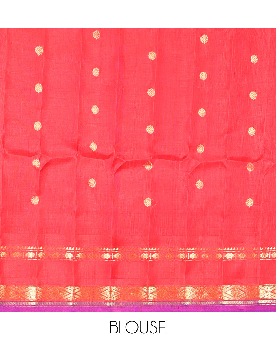 Brown Gadwal Silk Saree, Finely Crafted with Zari Buttas, Complemented by a Contrast Traditional Zari Border, Grand Jaal Pallu, and a Contrast Blouse