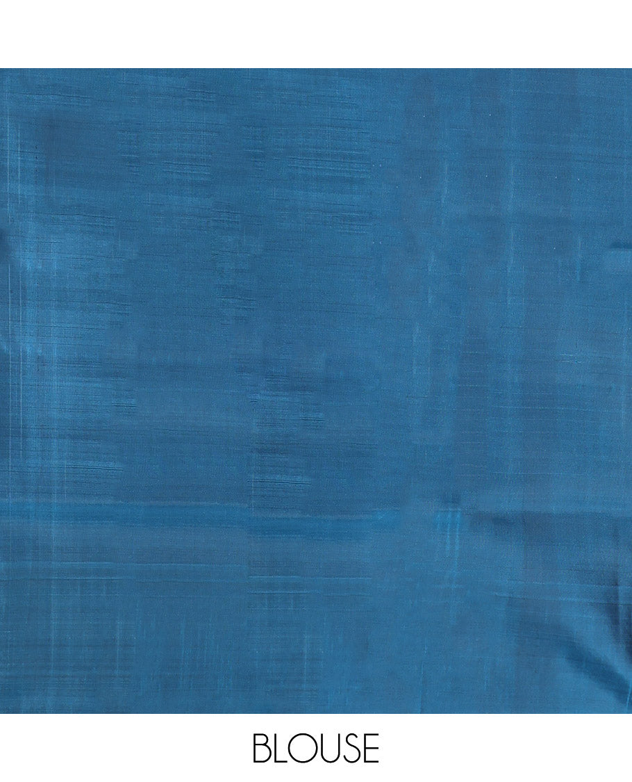 Rust Mayuri Lite Silk Mix Saree, Subtly Sparkled With Stripes, Complemented by Contrast Border, and Pallu of Geometric Patterns, and a Contrast Blouse