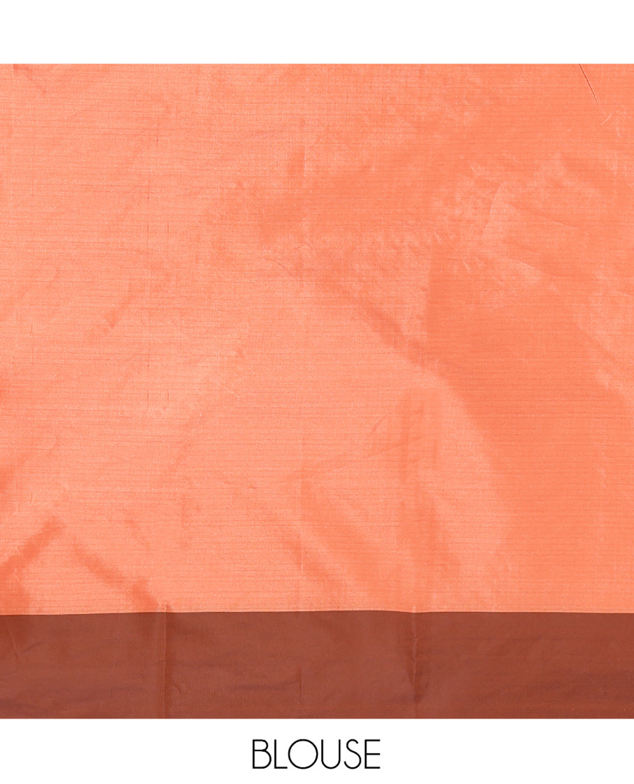 Orange Arani Saree, Subtly Sparkled with Zari Checks, a Contrast Bodi Border, Pallu of Zari Design, and a Matching Blouse