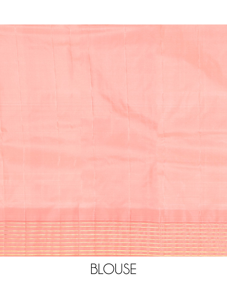 Red Vasundhara Silk Saree, Gracefully Woven with Kamalam Buttas on Its Body, Complemented by a Captivating Contrast Thazampoo Rekku Border of Banaras Designs, Zari-Decked Up Pallu, and Paired with a Contrast Blouse
