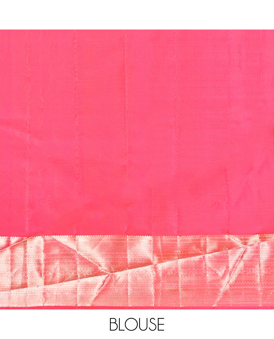 Blue Vasundhara Silk Saree, Featuring Zari Butta Enclosed Checks, a Contrast Border of Thilakam Mokku, Muthu, Mayil Kann, Rettai Neli, and Vanki Designs, Jaal Pallu, and Contrast Blouse