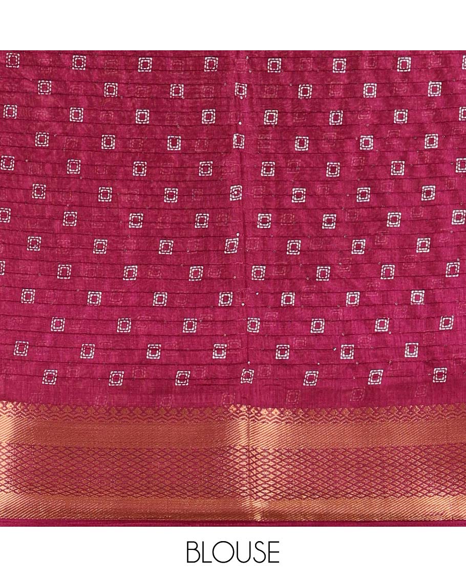 Wine all-over vareli print, sequence line dola silk saree with contrast copper thread gatti border & small butti design print blouse