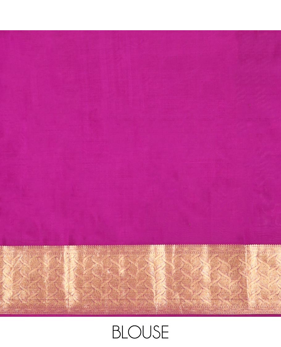 Purple Kanchipuram Wedding Silk Saree, Majestically Detailed with Jacquard Designs on Its Body, Highlighted by a Zari Border of Geometric Designs, Grand Jaal Pallu, and Paired with a Matching Blouse
