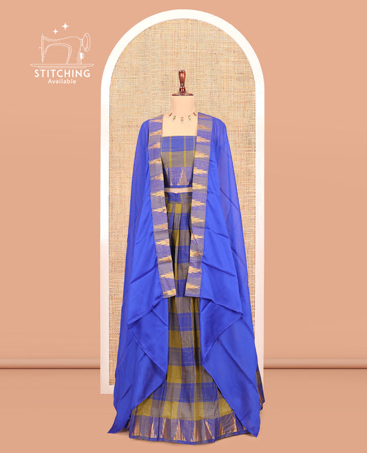 Mehendi Green-Royal Blue Chettinad Half-Saree