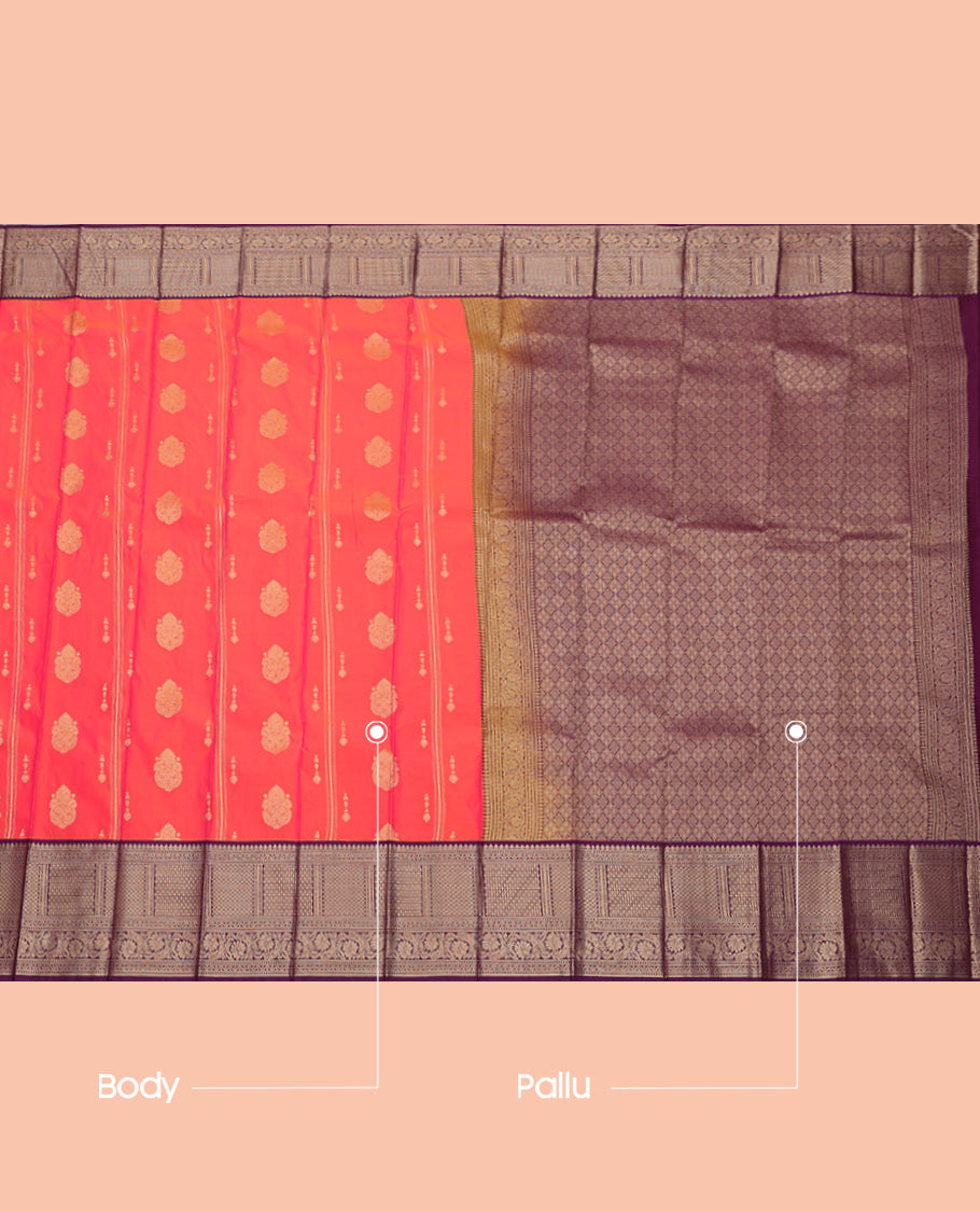Pink Budget Silk Saree, Detailed with Zari Buttas, Complemented by a Contrast Traditional Zari Design Border, Jaal Pallu, and a Contrast Blouse