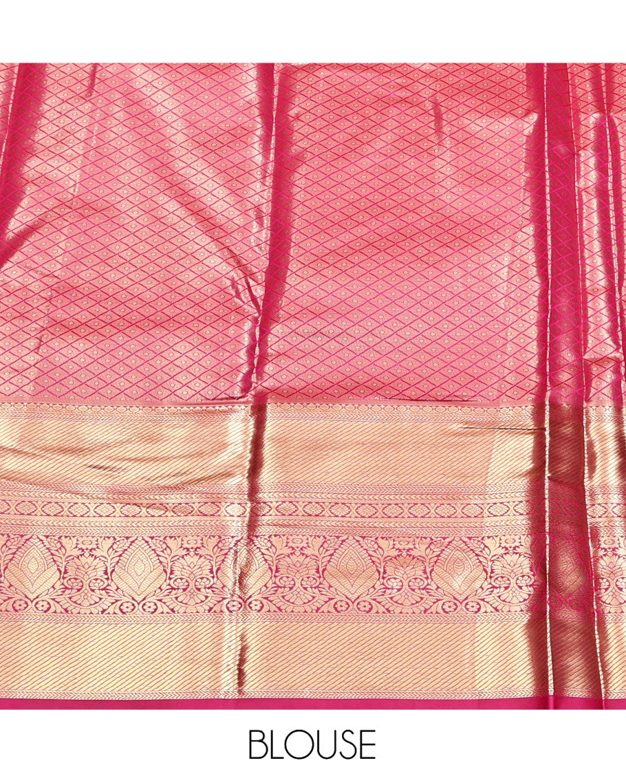 Violet Art Silk Half-Saree, Delicately Woven with Floral Jacquard Design, Contrast Traditional Zari Border, Paired with a Contrast Jacquard Blouse, and an Intricate Dhavani