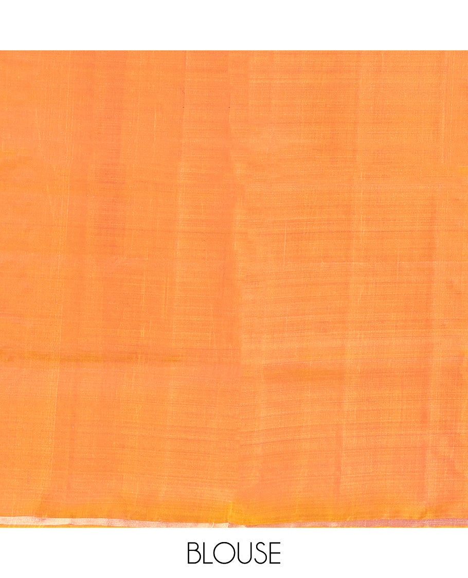Orange Mayuri Lite Silk Mix Saree, Sparsely Sparkled with Muthu Stripes All Over Its Body, Subtle Zari Piping  Border, Pallu of Parrot Designs, and Paired with a Matching Blouse