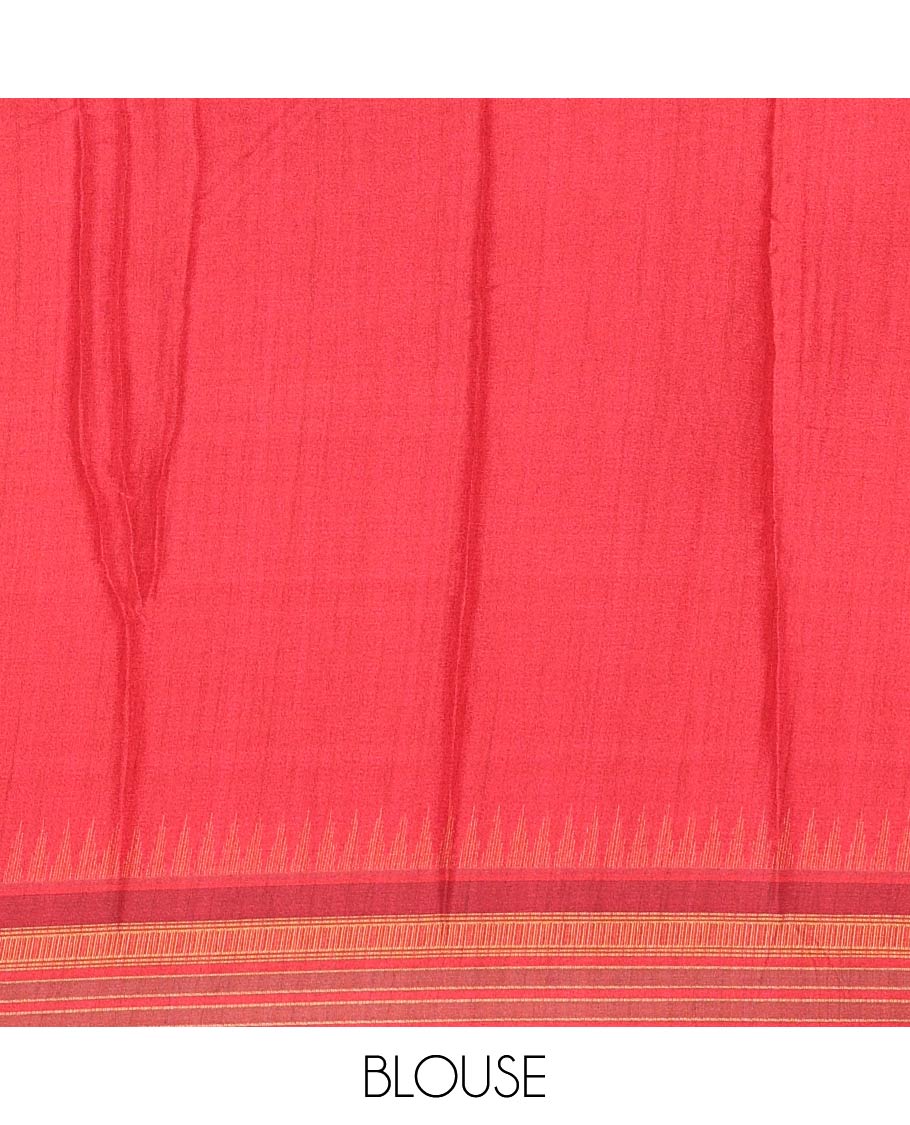 Mustrad floral printed Italian crepe saree, contrast temple printed border, striped pallu, and a printed bordered blouse