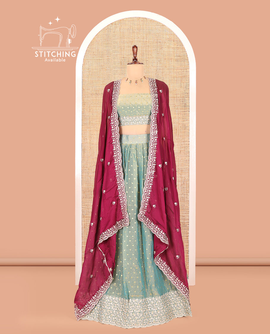 Steel Blue Moss Organza Half-Saree