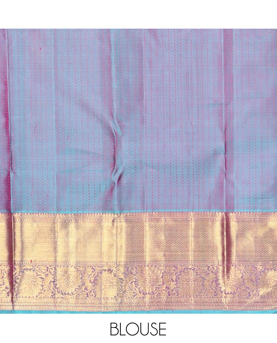 Blue Kanchipuram Wedding Silk Saree, Decorated with Jacquard Design, a Kodi Visiry Zari Border, a Grand Jaal Pallu, and a Matching Blouse