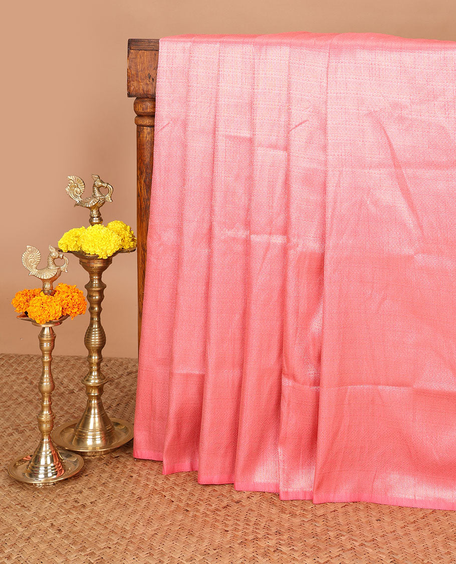 Floral pink zari brocade weaving design banaras soft silk saree with jacquard border & rich weaving pallu along with brocade blouse