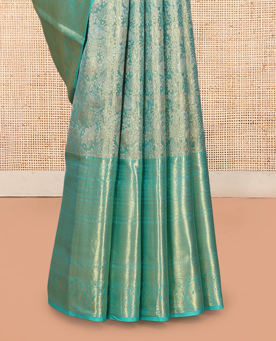 Turquoise Kanchipuram Tissue Silk Saree