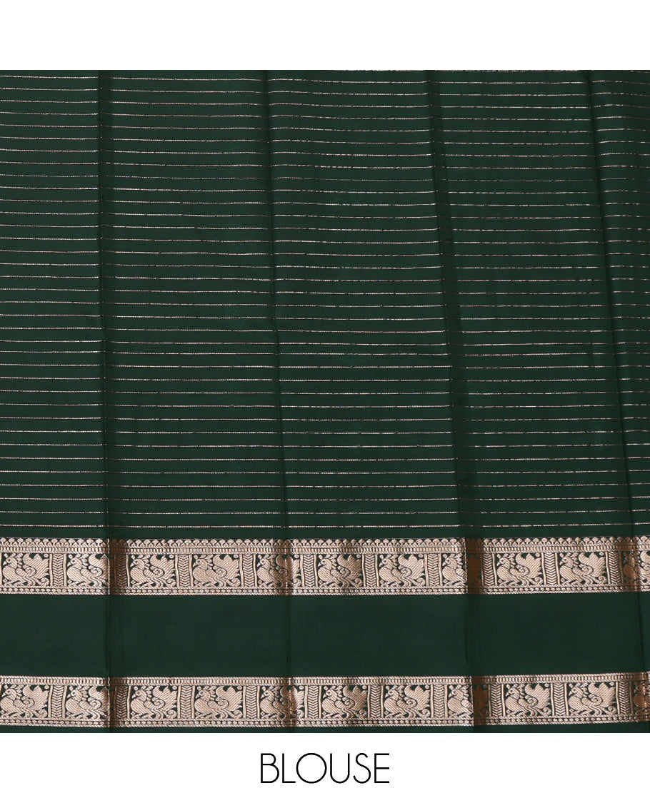 Navy Budget Silk Saree, Detailed with Zari Buttas and Checks, Highlighted by Traditional Zari Rettai Pettu Border, Contrast Grand Pallu, and a Contrast Blouse