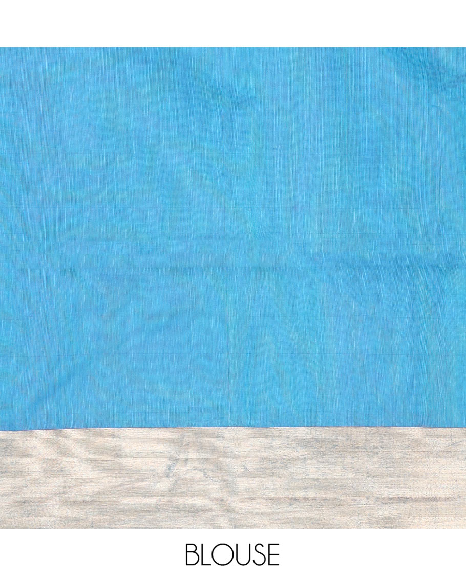 Blue Silk Cotton Saree, Subtly Sparkled with Polka Dot Buttas, Complemented by a Contrast Border, Intricately Designed Pallu, and a Contrast Blouse