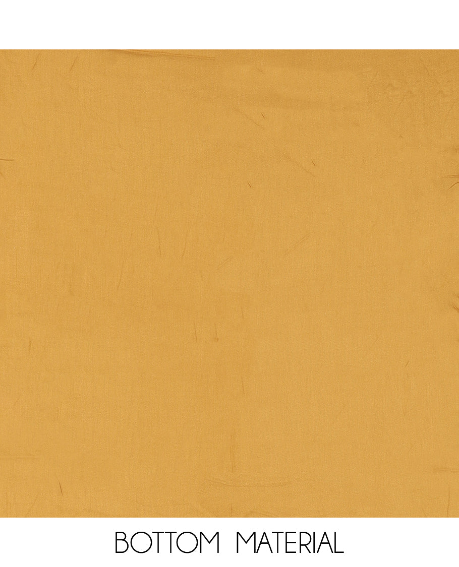 Chikku-Mustard Semi-Tussar Material Chudiddar, Buttas and Neck Work Top, Contrast Bottom, Buttas Dupatta