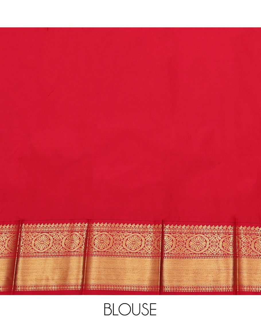 Green Budget Silk Saree, Detailed with Zari Buttas and Stripes on Its Body, Complemented by a Contrast Traditional Zari Design Border, Intricately Designed Pallu, and Paired with a Contrast Blouse
