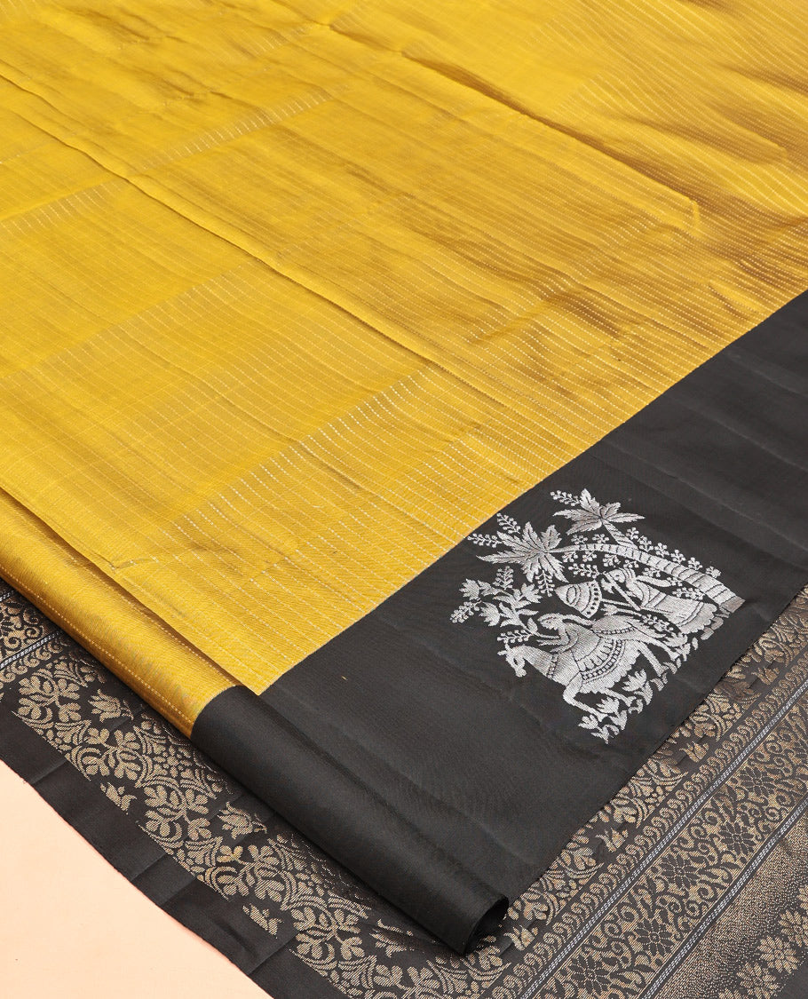 Mehendi Green Striped Mayuri Lite Silkmix, Contrast Border, Blouse