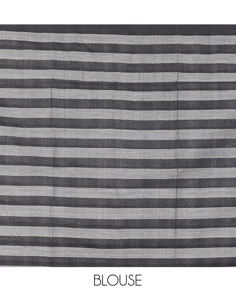 Borderless Black-White Mangalagiri Cotton Saree