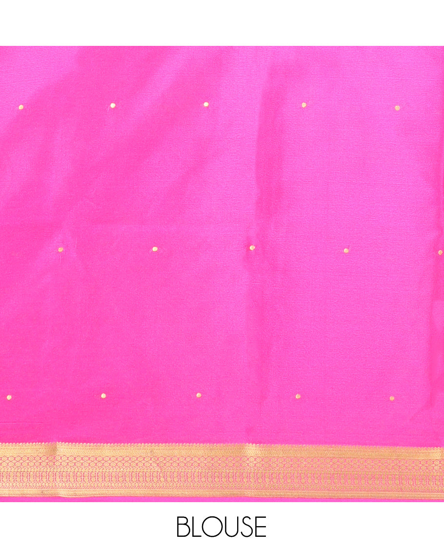 Brown Zari Buttas Mysore Silk Saree, Complemented by a Contrast Traditional Zari Border, Zari Design Pallu, and a Contrast Blouse