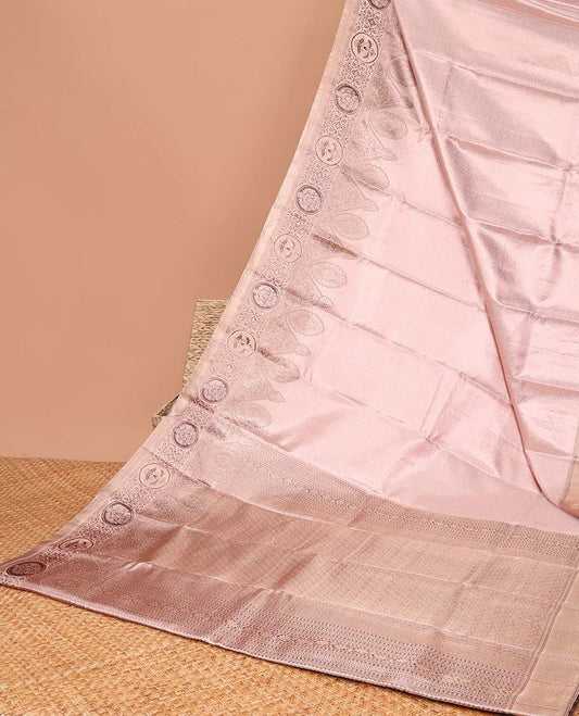 Pink floral jacquard tissue saree with contrast intricate zari design border & floral jaal zari design pallu