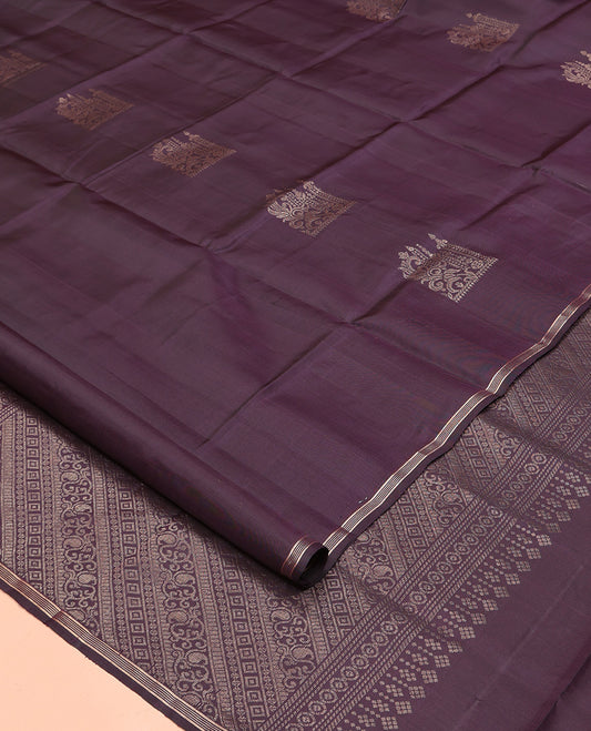Dark Purple Mayuri Lite Silk Mix Saree, Woven with Zari Buttas, a Zari Border, Intricate Pallu, and a Matching Blouse
