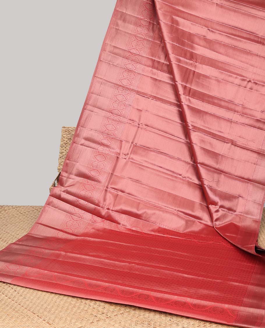 Orange budget silk saree with self zari design border & intricate zari design pallu