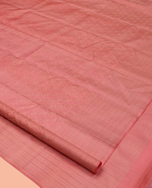 Pink Kanchipuram Wedding Silk Saree, Crafted with Jacquard Design, a Sparsely Woven Traditional Zari Border, Jaal Pallu, and a Matching Blouse