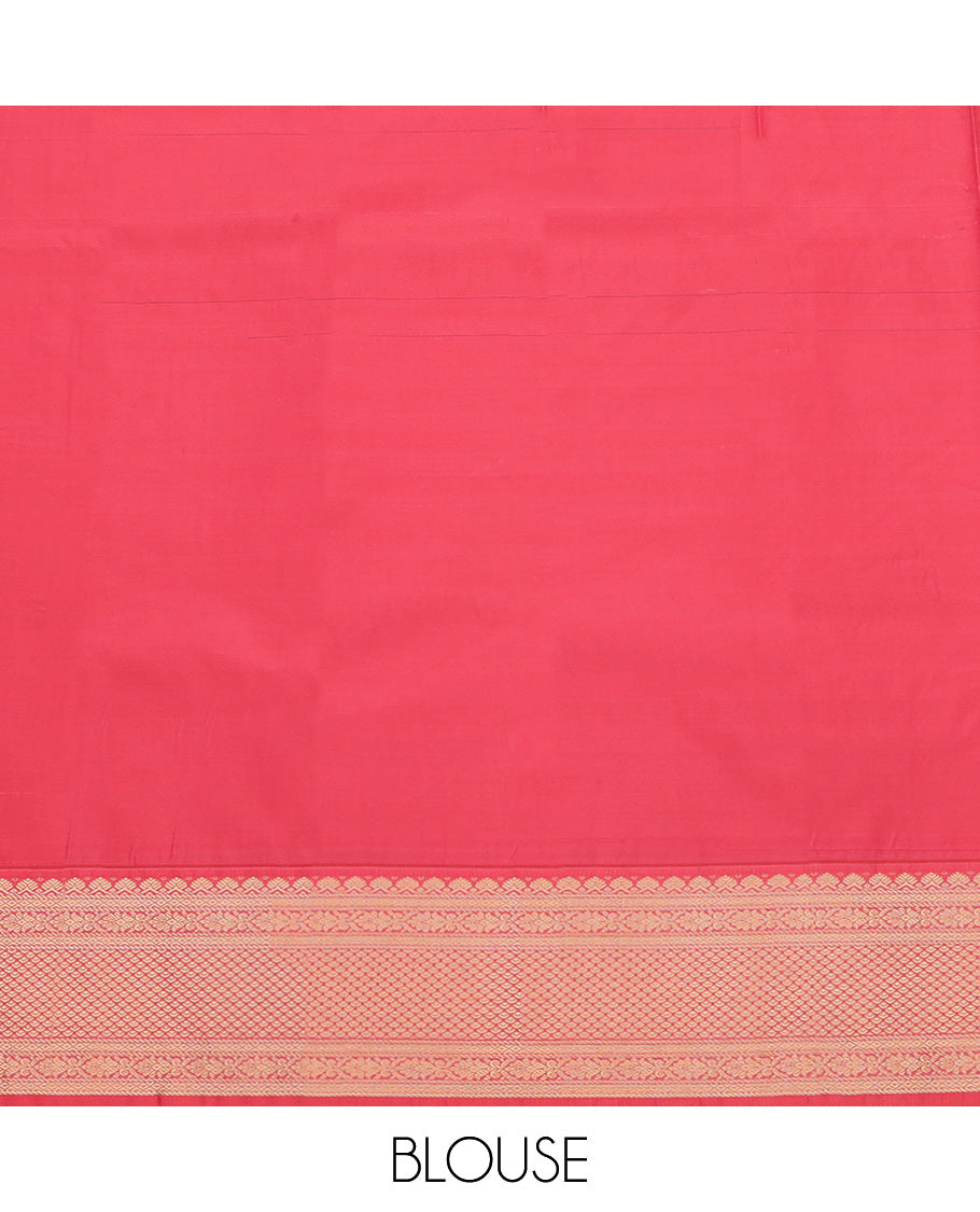 Black Budget Silk Saree, Decorated with Buttas and Stripes All Over Its Body, Complemented by Contrast Traditional Zari Designs Woven Border, Grand Pallu and Paired with a Contrast Blouse