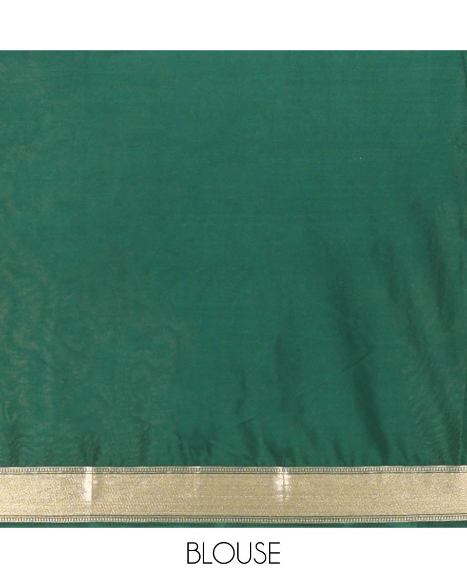 Bottle Green Traditional Zari Woven Mysore Silk Saree, a Zari Border, Striped Pallu, and a Matching Blouse