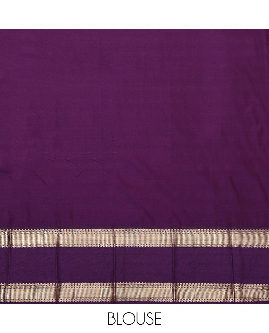 Orange Budget Silk Saree, Woven with Buttas, Complemented by a Contrast Traditional Zari Rettai Pettu Border, Grand Jaal Pallu, and a Contrast Blouse