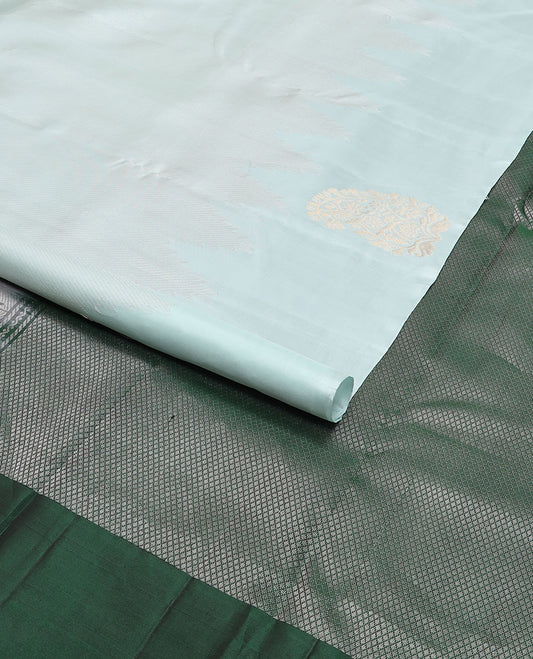 Powder blue mayuri soft silk saree with self motifs border & checked design pallu
