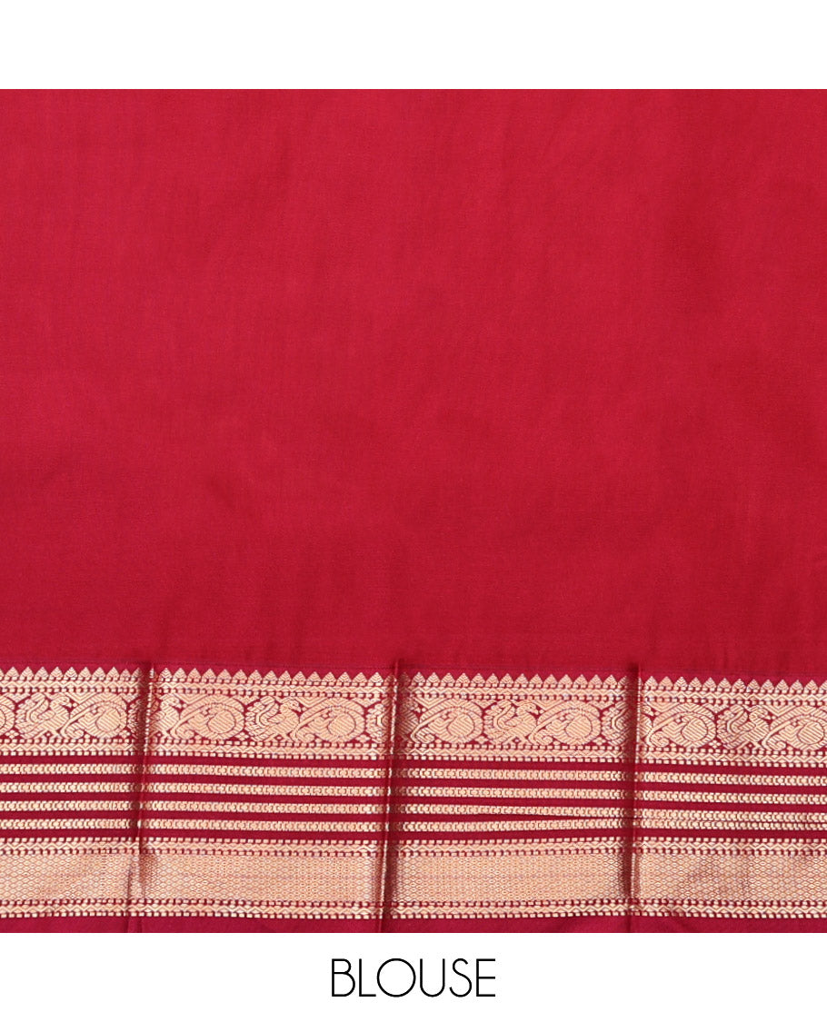 Brown Budget Silk Saree, Accentuated with Zari Buttas, Complemented by a Contrast Traditional Zari Border, Intricate Pallu, and a Contrast Blouse