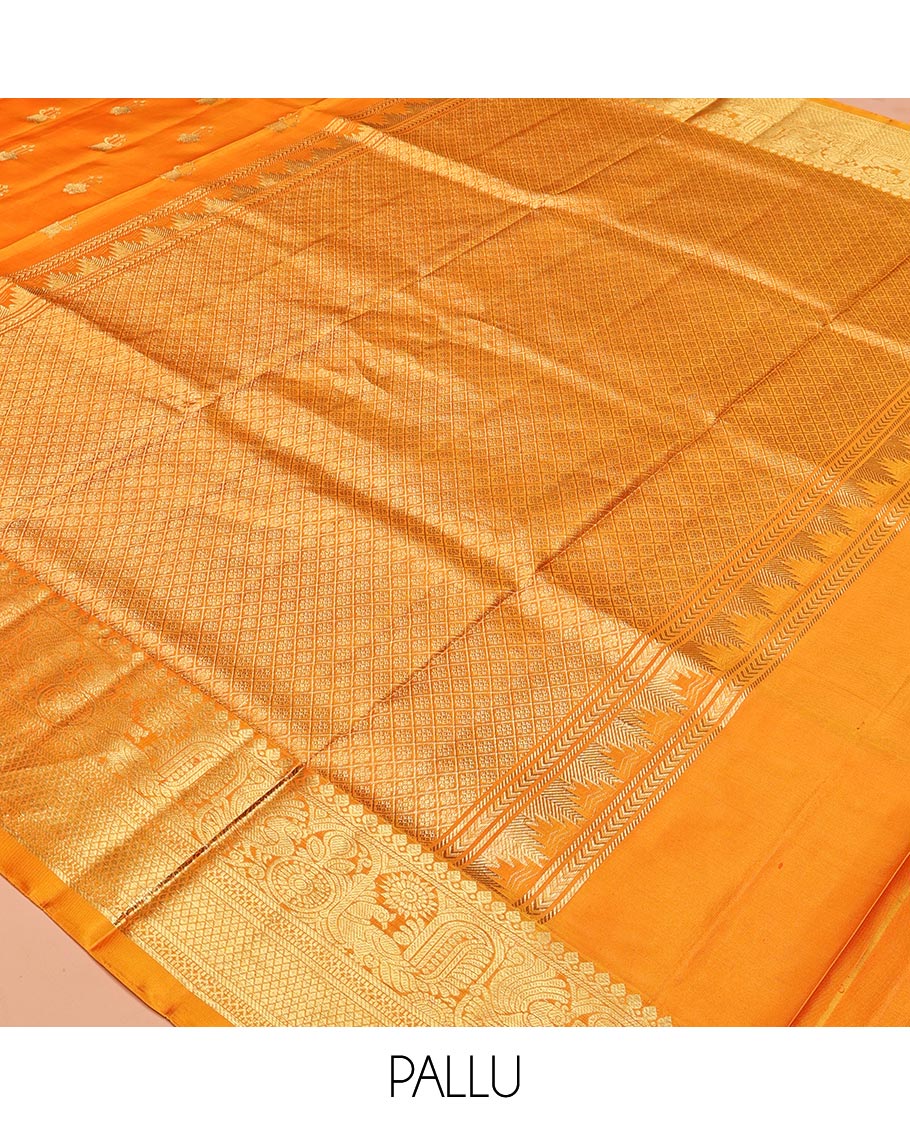 Orange Zari Buttas Venkatagiri Silk Saree, a Traditional Zari Border, Jaal Pallu, a Matching Blouse