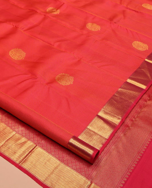 Pink Parampara Silk Saree Subtly Enriched with Zari Buttas and Embossed Texture On Its Body, Highlighted by Zari Border of Muthu, and Vanki Designs, Grand Jaal Pallu and Paired with a Matching Blouse