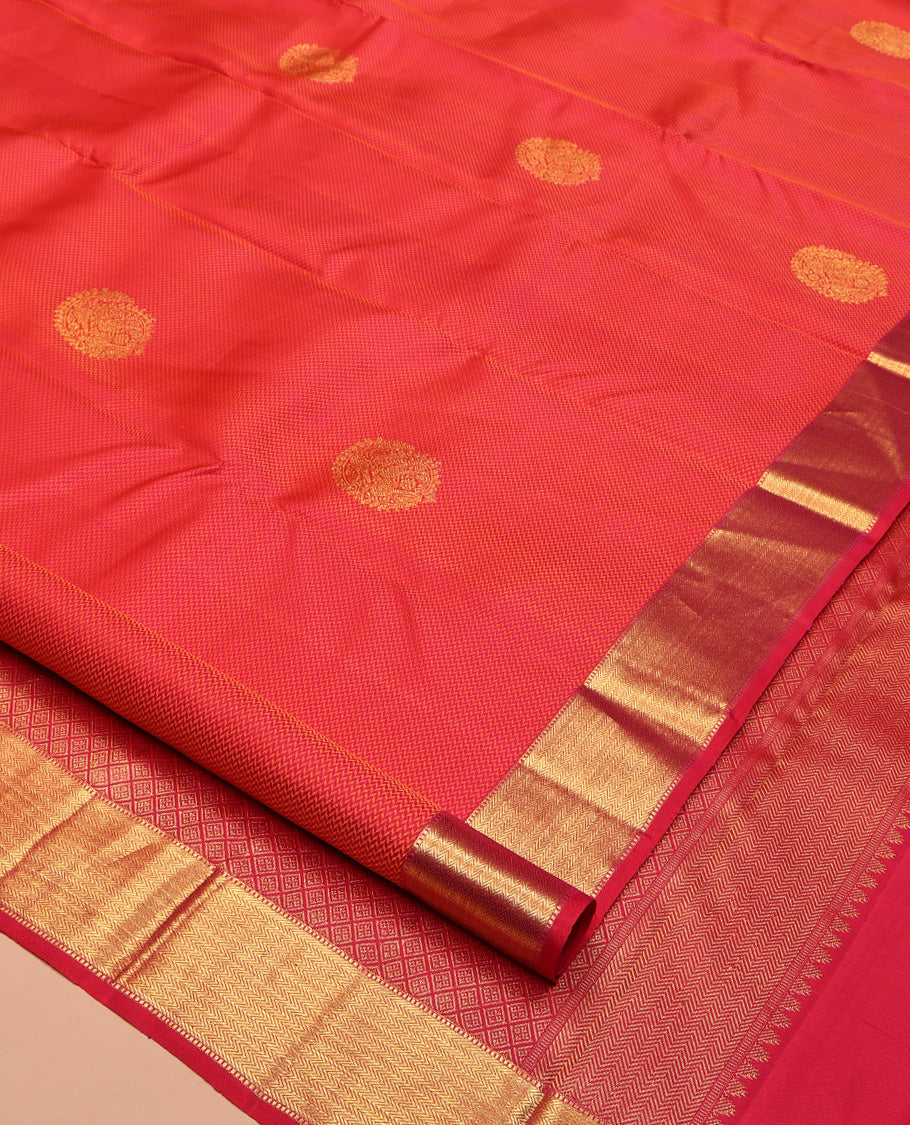 Pink Parampara Silk Saree Subtly Enriched with Zari Buttas and Embossed Texture On Its Body, Highlighted by Zari Border of Muthu, and Vanki Designs, Grand Jaal Pallu and Paired with a Matching Blouse