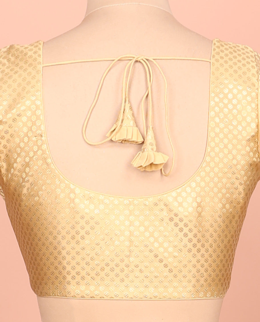 Gold coin buttas front-back round neck elbow-sleeve readymade blouse