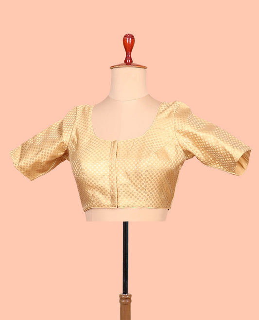 Gold coin buttas front-back round neck elbow-sleeve readymade blouse
