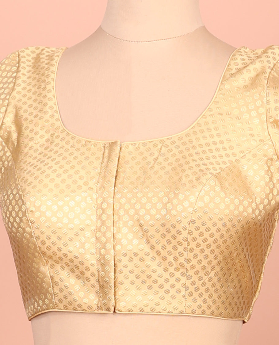 Gold coin buttas front-back round neck elbow-sleeve readymade blouse