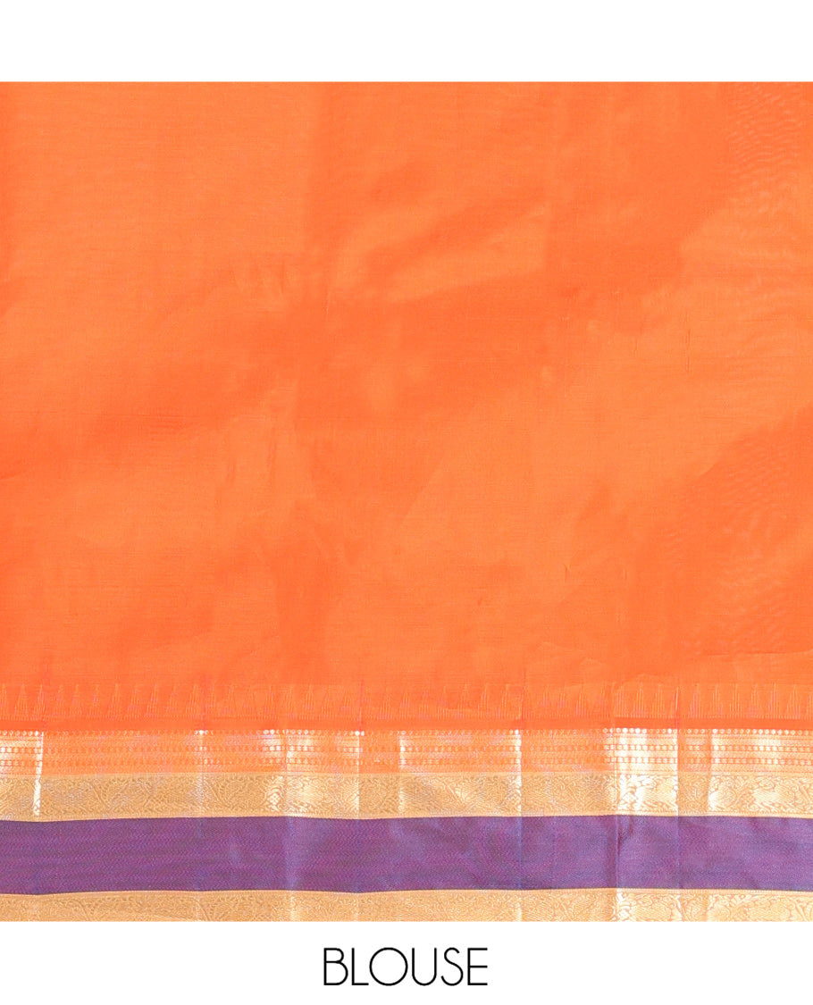 Tomato Red Buttas Vasundhara Lite Silk Mix Saree, Contrast Rettai Pettu Border, Jaal Pallu, Contrast Blouse