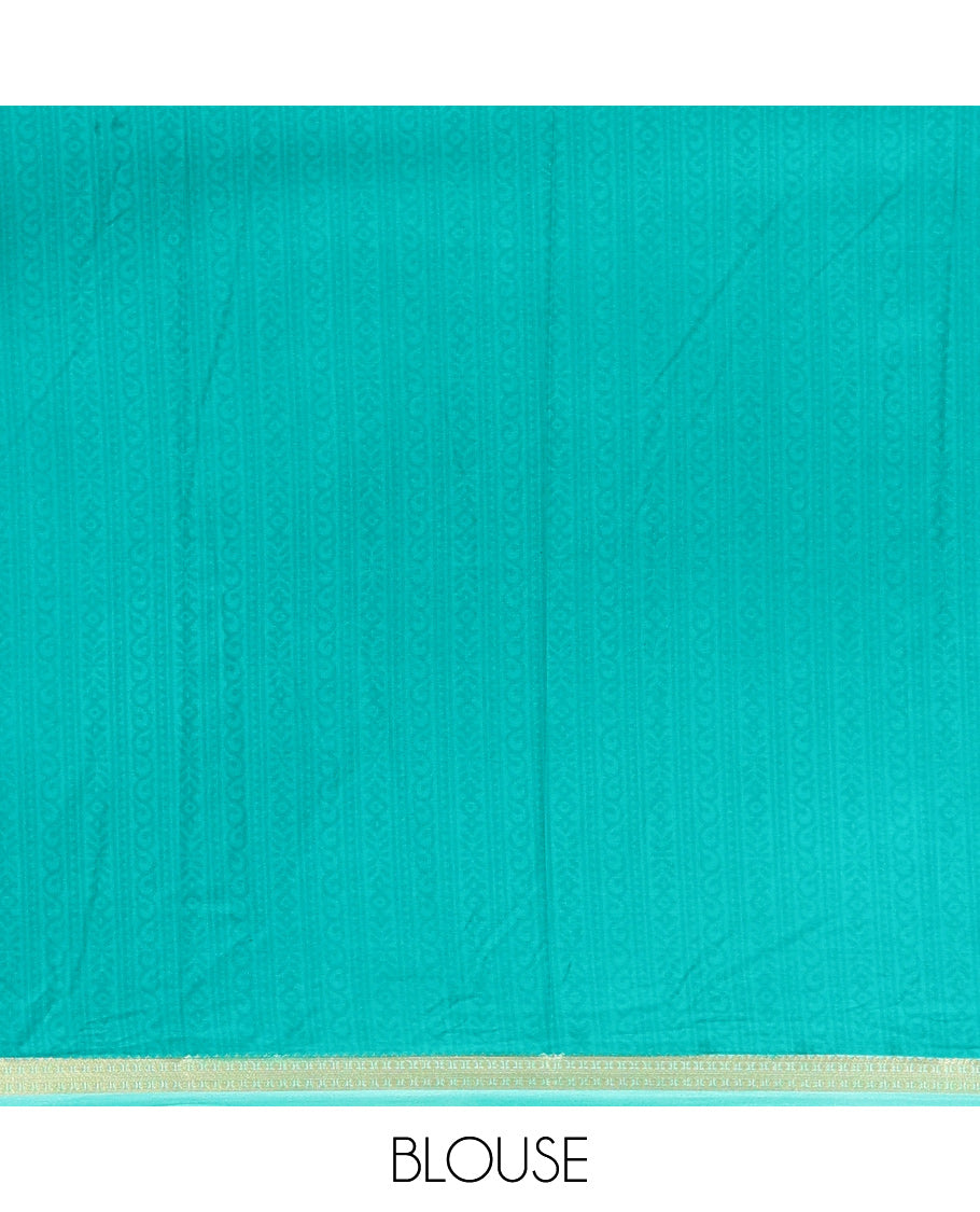 Blue Printed Silk Saree, Accentuated with Floral Print, a Traditional Zari Border, Floral Pallu, and a Matching Blouse
