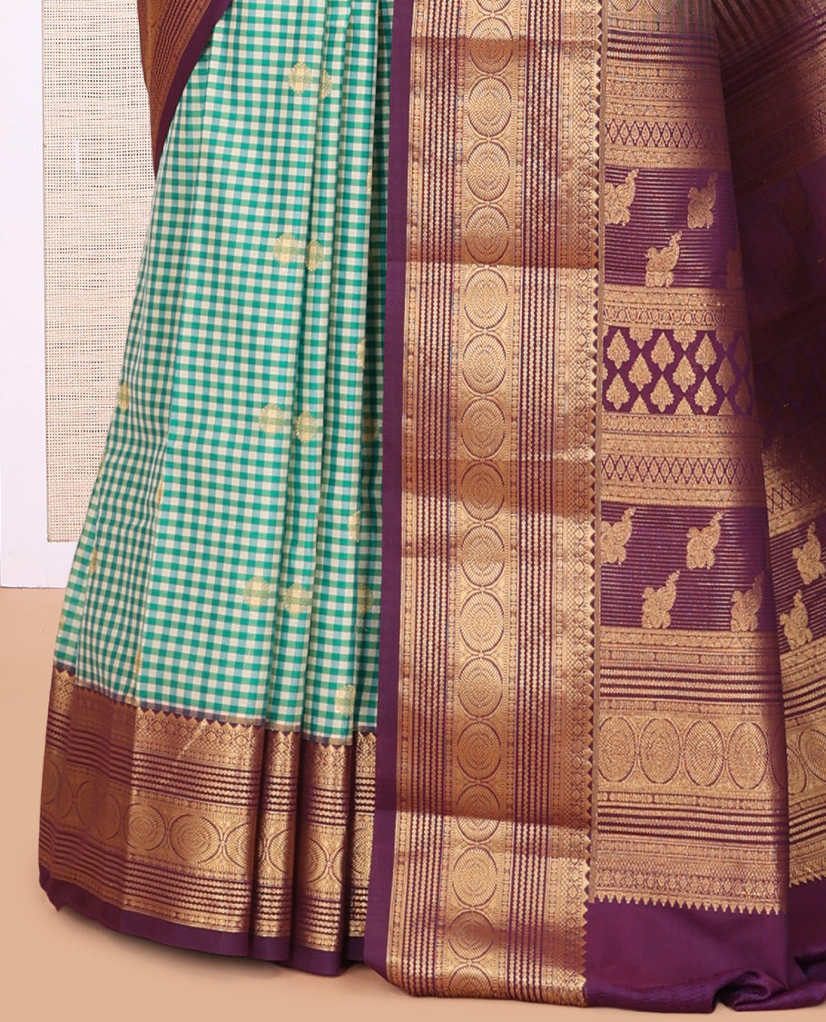 Green-Cream Micro Checks Budget Silk Saree