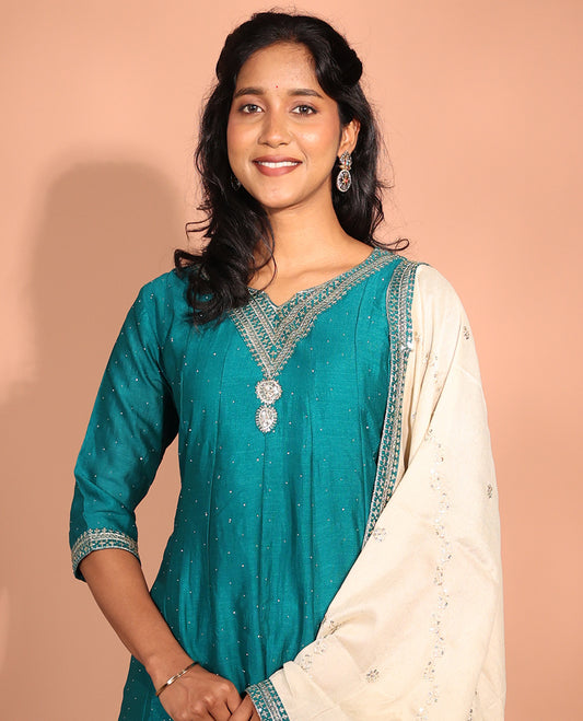 Blue Vichitra Readymade Suit