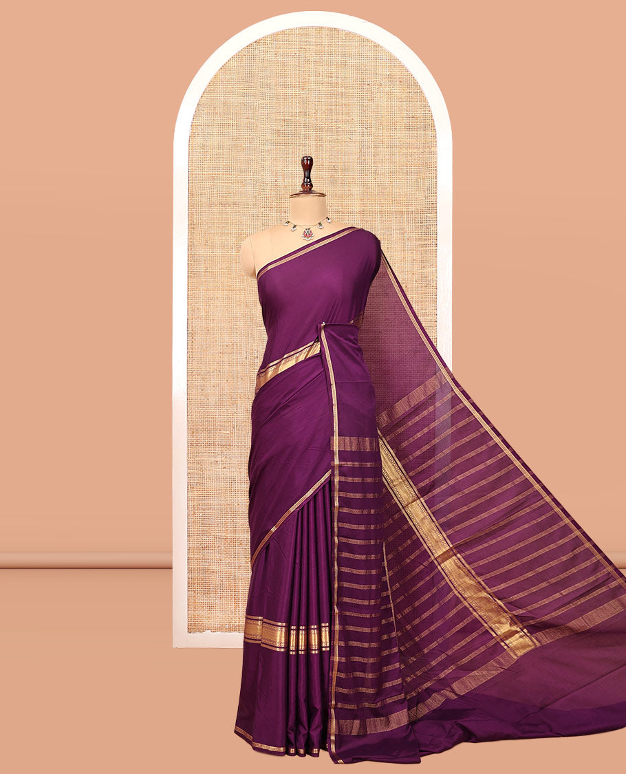 Purple Semi-Mysore Silksaree, a Traditional Zari Border, a Matching Blouse